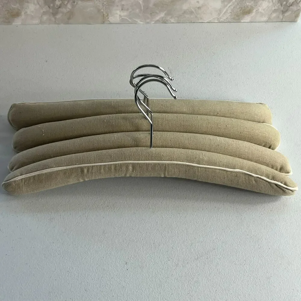 Set Of 4 Linen Covered Padded Hangers With Silver Hardware